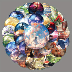 50pcs Glass World Hand-painted Landscape Stickers Journal Skateboard Decoration