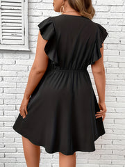 Casual Dress V Neck Lace Ruffle Sleeve
