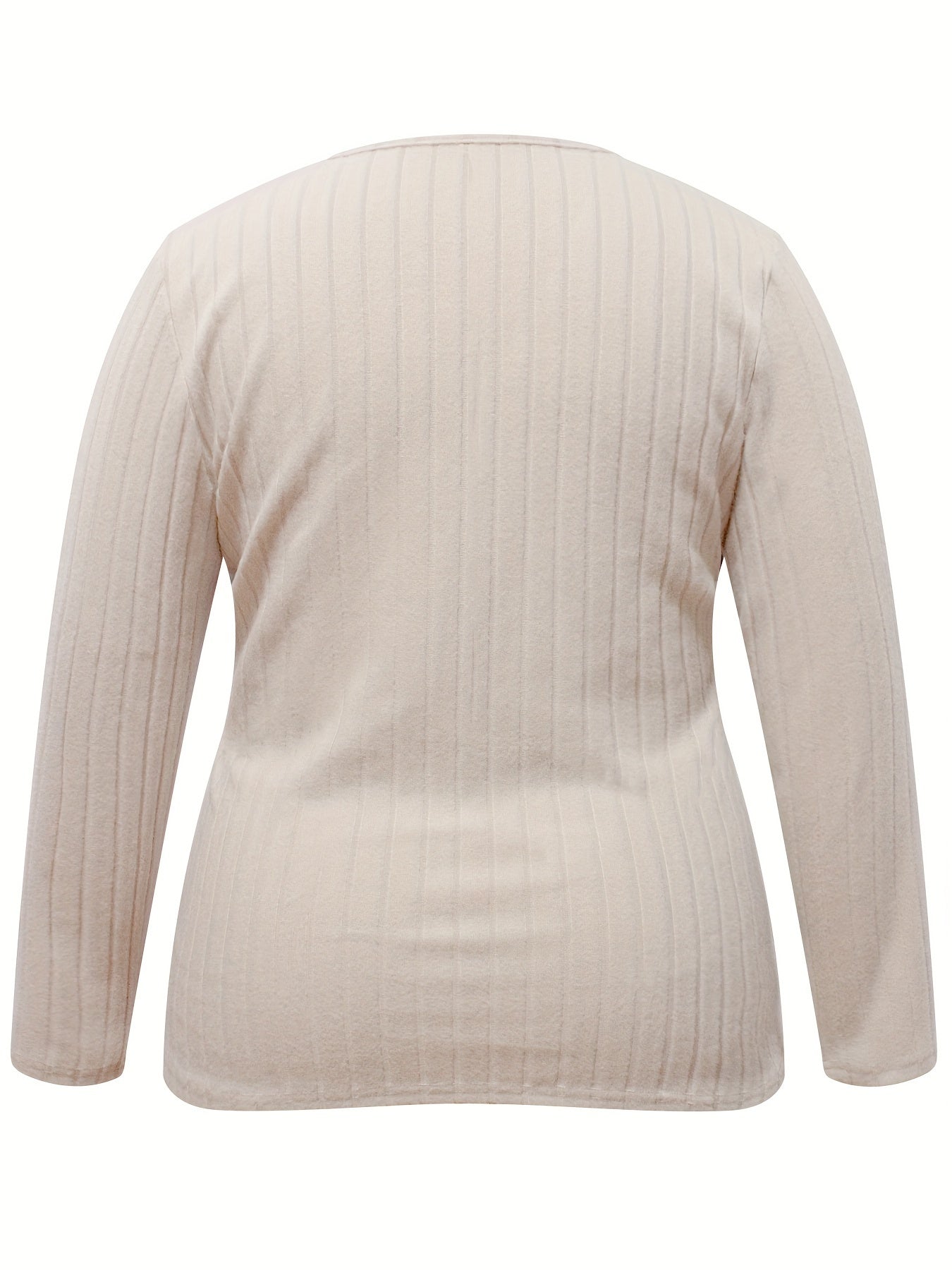 Casual Sweater Solid Ribbed Long Sleeve Surplice Neck Jumper