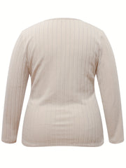 Casual Sweater Solid Ribbed Long Sleeve Surplice Neck Jumper