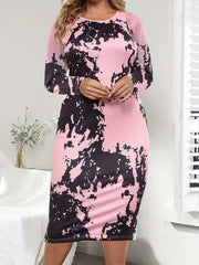 Colorblock Print Long Sleeve Casual Dress