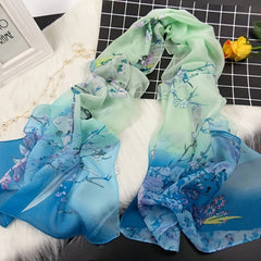 Thin Chiffon Scarf with Chinese Painting Print - Outdoor Head Wrap