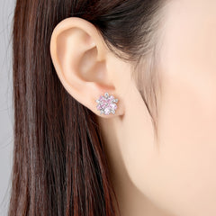 Cherry Blossoms Zircon Stud Earrings For Women Girls Dainty Jewelry