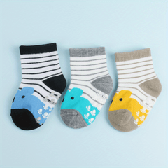 3 Pairs Baby Boys Anti-Skid Striped & Koala Bear Pattern Socks