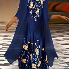 Floral Print Maxi Tank Dress & Cardigan Set