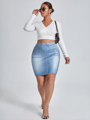 Denim Bodycon Skirt - Women's High Stretch Solid