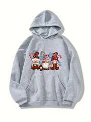 Christmas Gnomes Print Hoodie Casual Sweatshirt