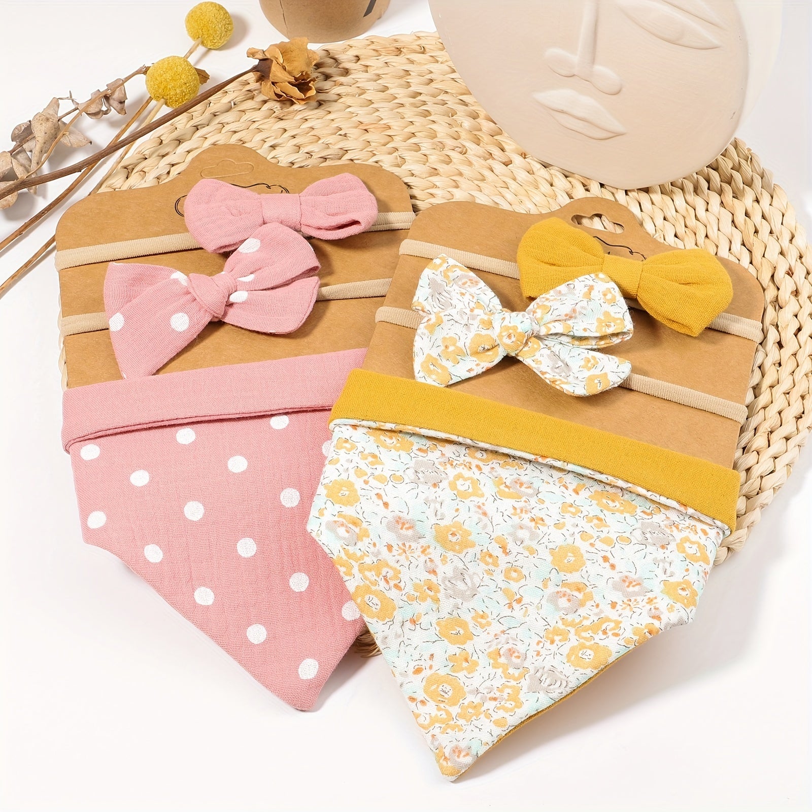 3pcs Bow Headband & Floral Bib Cute Baby Girl Photo Accessories