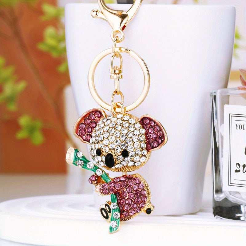 Rhinestone Koala Keychain Metal Key Ring Purse Bag Backpack Car Charm