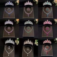 Bridal Crystal Crown Earrings Necklace Set Wedding Jewelry
