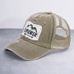 Mountain Pattern Patch Baseball Cap Washed Distressed Trucker Hat