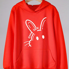 Girls Good Luck Print Hoodie, Casual Long Sleeve Top