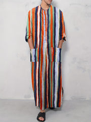 Men's Muslim Long Sleeve Striped Robes - Summer Style in the Middle East