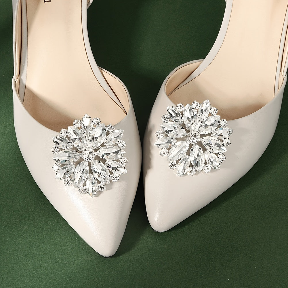 Rhinestone Shoe Buckles Removable Flowers DIY Shoe Clips Wedding Party