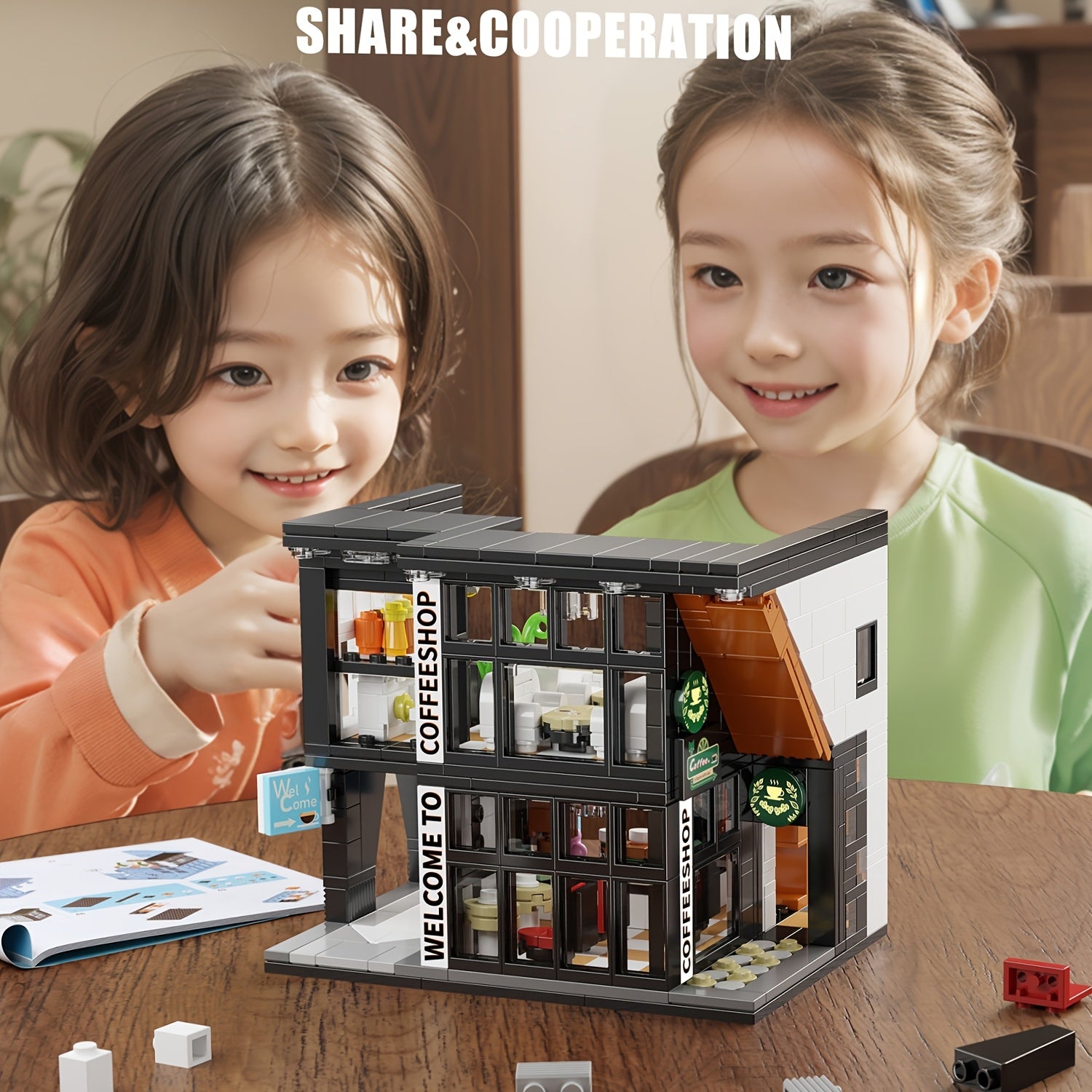 Coffee Shop Model Building Blocks Set with Lights 3D Puzzle City Street Scene