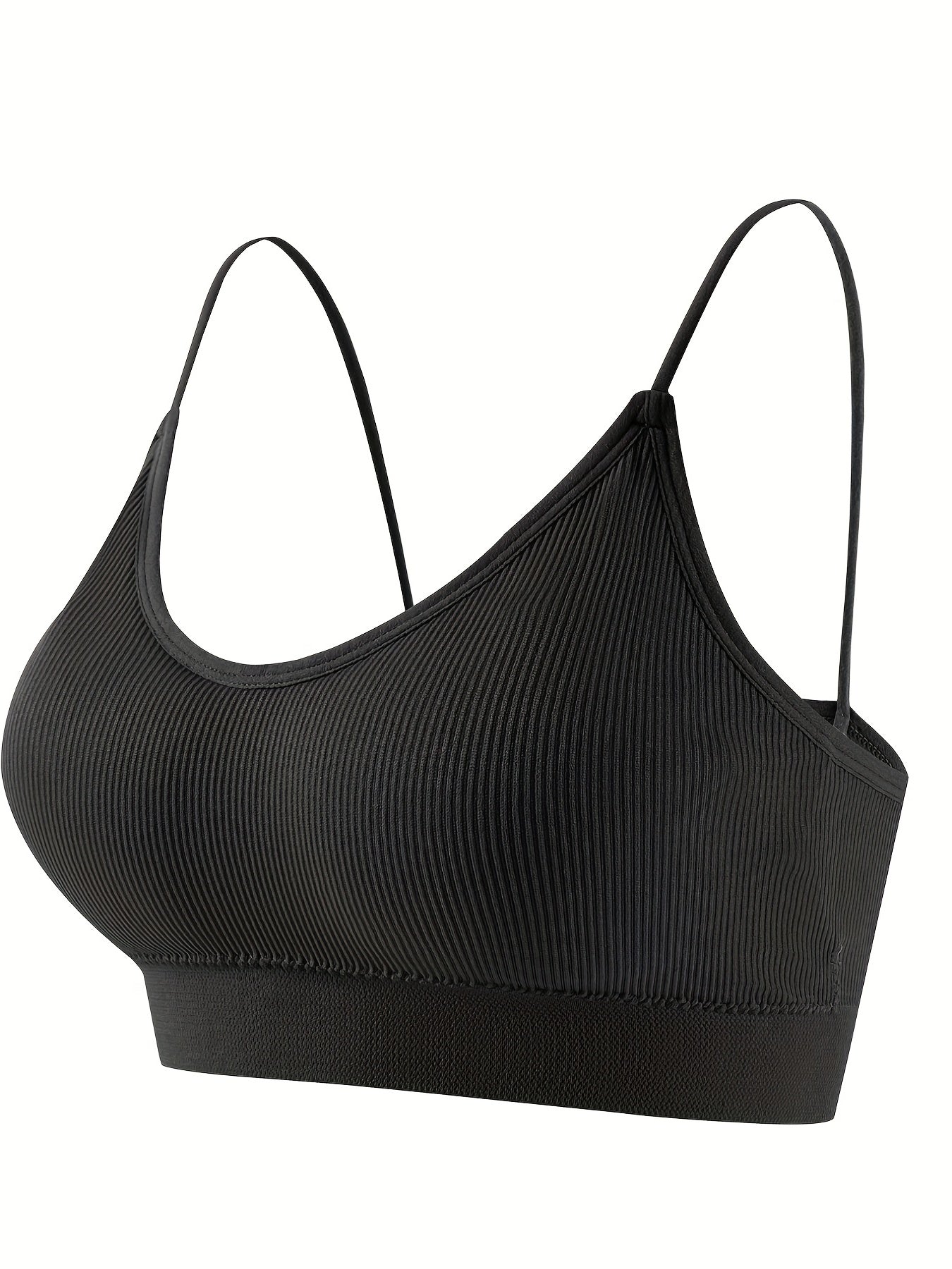 4pcs Solid Ribbed Wireless Bras Comfy Sports Bra