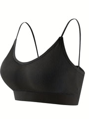 4pcs Solid Ribbed Wireless Bras Comfy Sports Bra