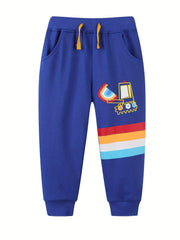 Boys Cartoon Car & Rainbow Stripe Print Sweatpants