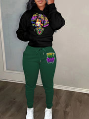 Women's Plus Figure & Letter Print Hoodie & Joggers Outfits 2 Piece Set
