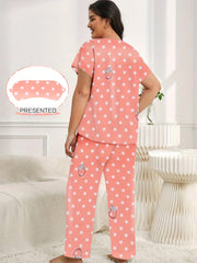 Casual Pajama Set Women's Plus Star & Ring Print Tee & Pants