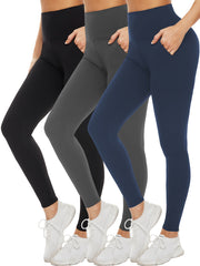 3pcs High Waisted Leggings with Pockets Tummy Control Workout Yoga Pants
