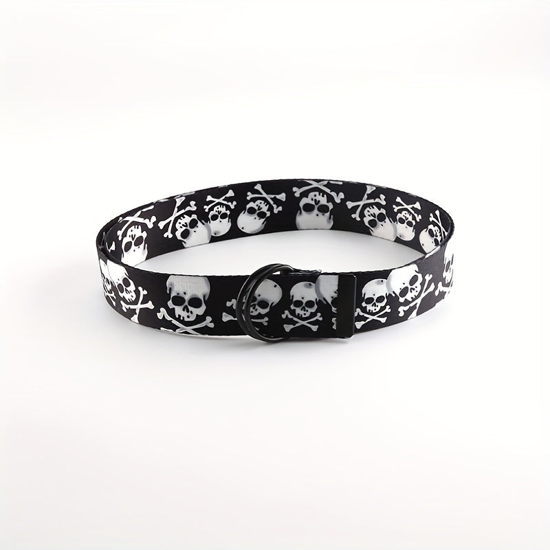 Skull Head Double Loop Buckle Canvas Belt for Men