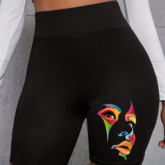 Women's Plus Colorful Figure Print High Rise Biker Shorts