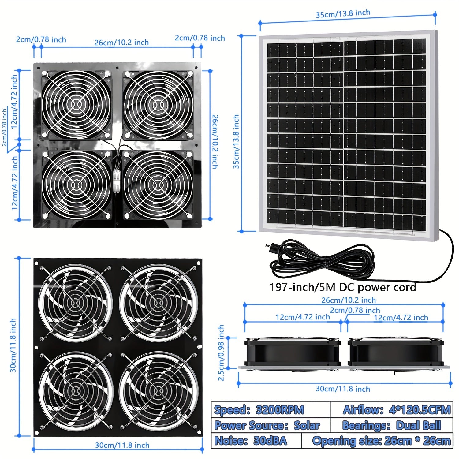 20W Solar Powered Fan for Shed Greenhouse Chicken Coop Dog House