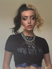 Rhinestone Decor Crop Tee Slim Fit Y2K