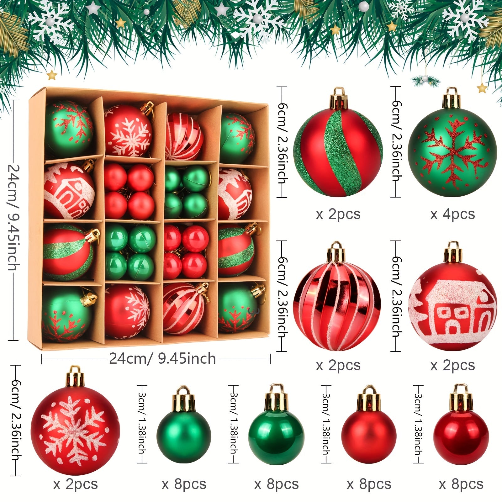 Christmas Ornaments Set 44pcs Shatterproof Hanging Pendants Decoration