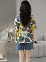 Cartoon Print Pajama Set Short Sleeve Top & Cozy Shorts Women's Loungewear