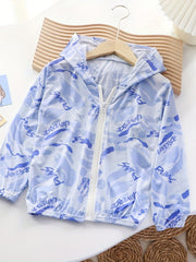 Teen Dinosaur Graphic Hooded Casual Coat Kids Sunscreen Jacket