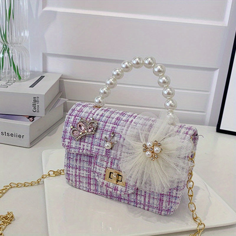 Girls Princess Messenger Bag Mini Crossbody Purse Faux Pearl Handle