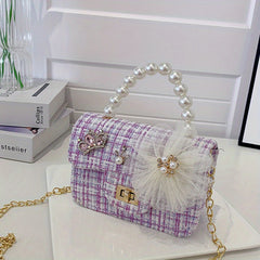 Girls Princess Messenger Bag Mini Crossbody Purse Faux Pearl Handle
