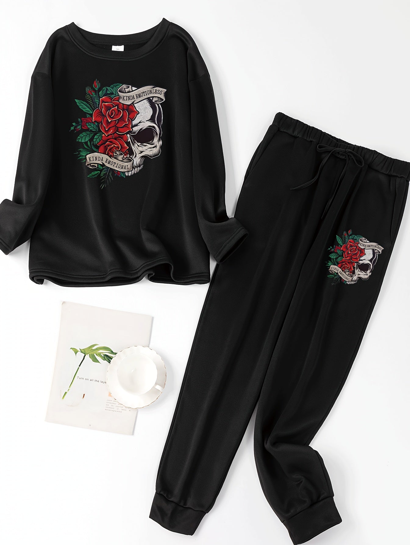 Rose Skull Print Lounge Set