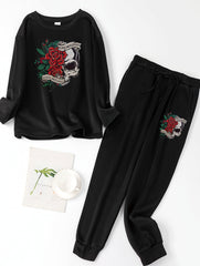 Rose Skull Print Lounge Set