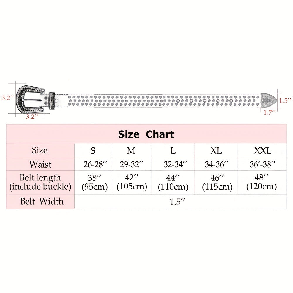Sparkle Rhinestone Punk Western Studded Belts Women PU Leather Jeans