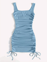 Drawstring Bodycon Dress Sexy Ruched Tank Dress Women's Clothing