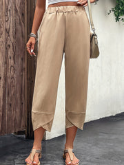 Solid Cropped Carrot Pants Casual Elastic Waist Versatile Pants