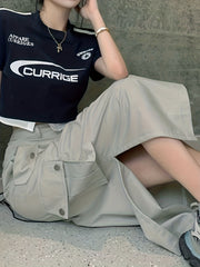Solid Bodycon Cargo Skirt For Spring & Summer