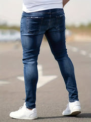 Slim Fit Tapered Jeans Mens Casual Street Style Distressed Denim Pants
