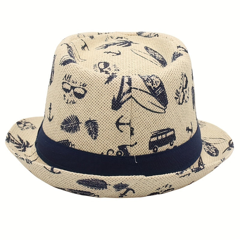 Classic Print Jazz Fedora Cap Straw Sun Hat
