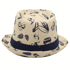 Classic Print Jazz Fedora Cap Straw Sun Hat