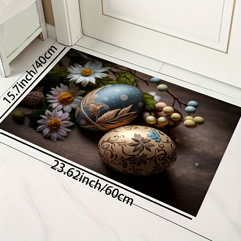 Flower & Egg Pattern Machine Washable Kitchen Rug