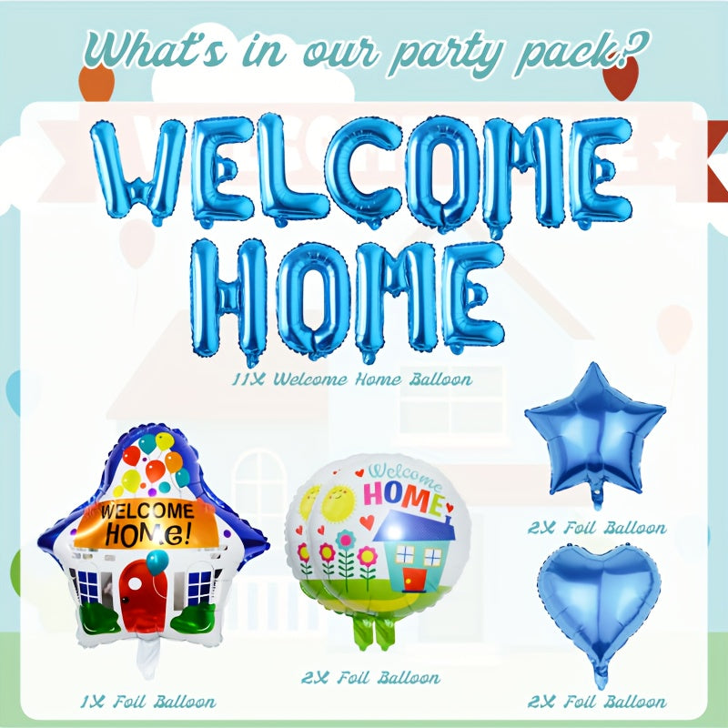 18pcs Welcome Home Decorations Banner Balloons House Balloons Foil Balloons