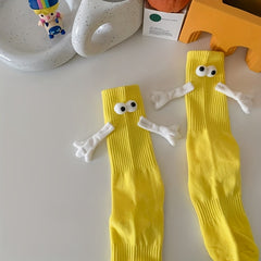 Funny Magnetic Holding Hands Cartoon Mid Calf Socks