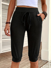Solid Drawstring Shorts Casual Workout Knee Length Shorts
