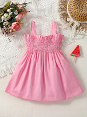 Girls Shirred Bow Puffy Cami Dress For Summer Holiday Party