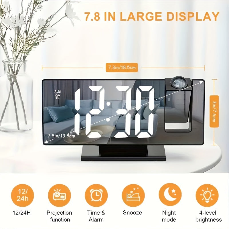 Multifunctional Digital Alarm Clock Projection LED Screen USB Charging