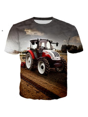 Boy's Tractor Land Sky Printed Sports T Shirt Quick Dry Summer Casual Kid's Tees